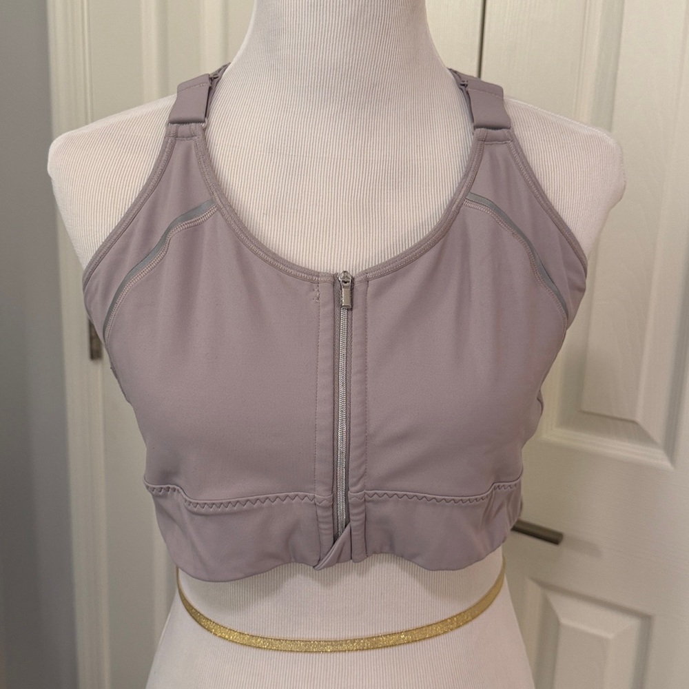 Athleta Zip It Grey/Stone Racerback Sports Bra with Mesh